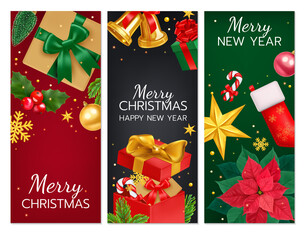 Wall Mural - Christmas banners in realistic style