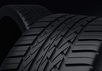  3d render Automobile tires perspective view (Depth Of Field)