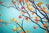 Fototapeta Do pokoju - Colorful tree with leaves on hanging branches illustration background. 3d abstraction wallpaper . Floral tree with multicolor leaves white view