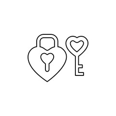 heart lock and key icon on white background, vector illustration