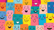 Expressions of Joy: A Vector Background with a Collection of Smiling Human Faces, Expressing Joy and Happiness, Ideal for Positive Vibes