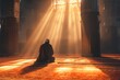 Muslim man praying in mosque with Islamic concept photo.