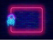 Music event neon advertising. Dance party. Empty pink frame. Meditation and audio book listening. Vector illustration
