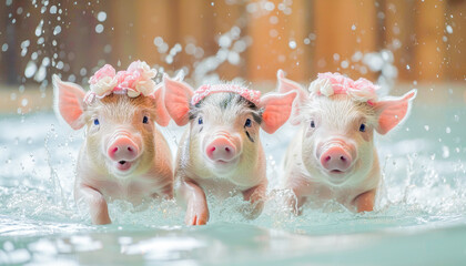 Pigs involved in a race, sporting activities, March, concept Animals, generative ai