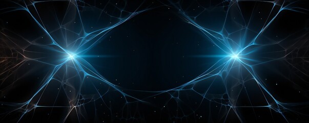 abstract spider web like digital glass frame with glow, on black background, empty copy space genera