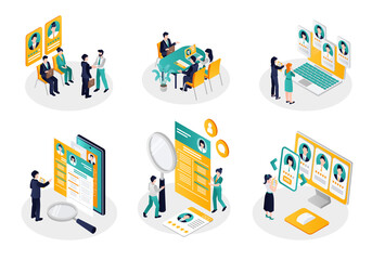 Wall Mural - Recruiting agency isometric 6 mini-composition set