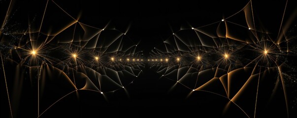 Abstract spider web like digital glass frame with glow, on black background, empty copy space Generative Ai