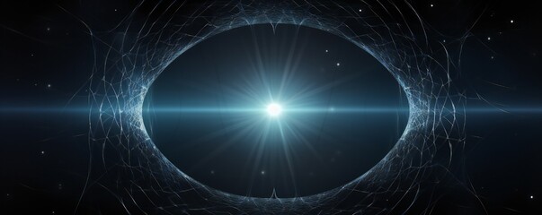 Abstract spider web like digital glass frame with glow, on black background, empty copy space Generative Ai