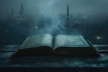 Quran  The Islamic Holy Book  In Dark City Background
