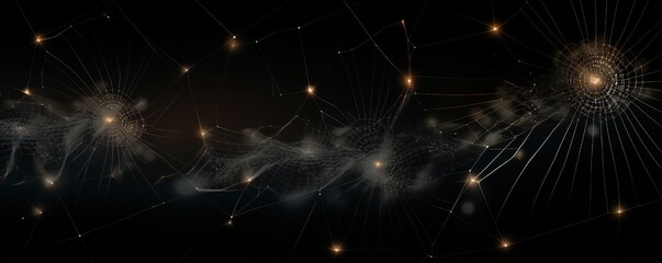 Abstract spider web like digital glass frame with glow, on black background, empty copy space Generative Ai