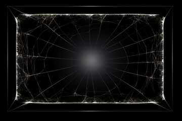 Abstract spider web like digital glass frame with glow, on black background, empty copy space Generative Ai
