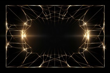 Abstract spider web like digital glass frame with glow, on black background, empty copy space Generative Ai