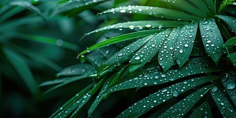 Wall Mural - Nature elixir. Captivating image of morning dew adorning vibrant green leaf perfectly capturing essence of freshness and purity ideal addition to nature macro and environmental collections