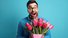 Man Holding A Tulip Bouquet