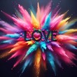 The love shape created from the explosion of colors. Created by ai generated