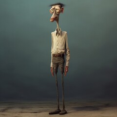 Leinwandbilder - Funny cartoon man standing with short torso Generative Ai