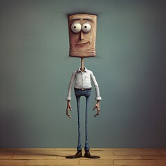 Leinwandbilder - Funny cartoon man standing with short torso Generative Ai