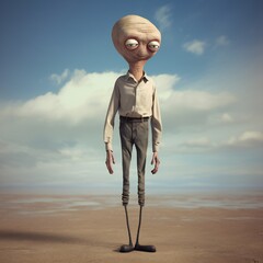 Poster - Funny cartoon man standing with short torso Generative Ai