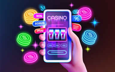 Wall Mural - Casino online, Vegas 777 slots, phone screen game. Vector illustration 