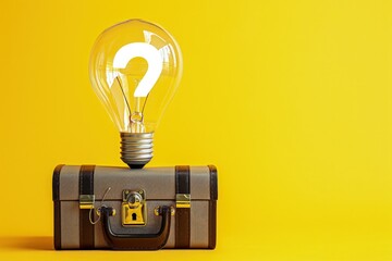 Light bulb with question mark sign and briefcase, concept of ideas and business.