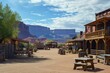 Old west town, landscape with canyons and desert in the background, western concept.