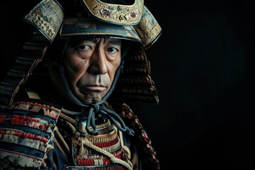 Wall Mural - Samurai warrior with armor on black background, concept of tradition and martial arts.