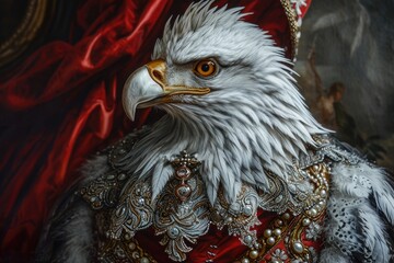 Wall Mural - Eagle An animal in Renaissance clothes, in a baroque suit, a close-up portrait of a past era, fashionable vintage retro style