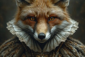 Wall Mural - Fox An animal in Renaissance clothes, in a baroque suit, a close-up portrait of a past era, fashionable vintage retro style