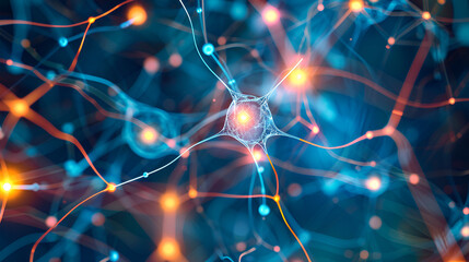 abstract background with lights 3d rendered neuron network with electrical impulses detailed neuron 