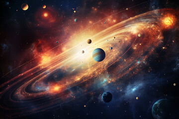 Wall Mural - illustration of a starry sky with planets in space. created with generative ai
