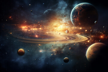 Wall Mural - illustration of a starry sky with planets in space. created with generative ai