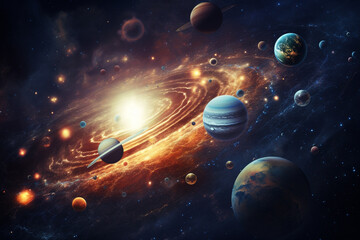 Wall Mural - illustration of a starry sky with planets in space. created with generative ai