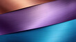 Closeup of colored metal as cooper in blue, purple and metallic color in geometric shapes, stripes in overlapping layers 3d, modern abstract industrial or web design, background textured