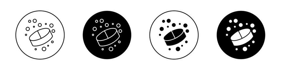 Soluble tablet icon set. Water soluble Pill and drug vector symbol in a black filled and outlined style. Effervescent tablets sign.