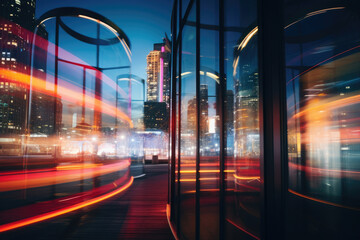 Wall Mural - Blurred light architecture car urban road night speed city street traffic