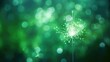 Green abstract shiny background. Green sparkler, blurred background