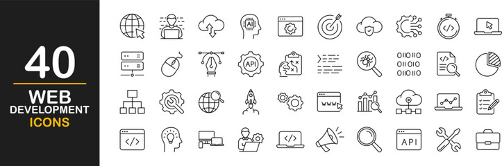 web development icons set. web design and development - simple thin line icons collection. containin