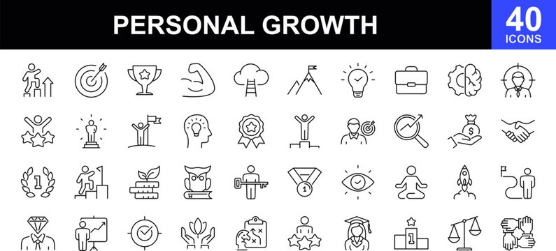 personal growth web icons set. growth and success - simple thin line icons collection. containing ca