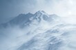 AI generated illustration of a solitary individual traversing a snowy mountain range