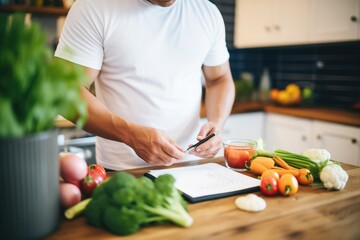 trainer preparing nutrition plan with fresh produce
