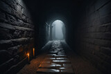 Fototapeta Uliczki - A path that proceeds to the horizon through a narrow and dark necropolis, dark and gloomy atmosphere - Concept for loneliness and depression