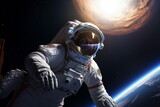 Fototapeta Kosmos - An astronaut floating in space, with a view of Earth in the background. Astronaut in outer space over the planet Earth. Generated AI.