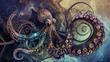 Morphing Alien Octopus Fibonacci Spiral Abstract Nature Art. Fantasy background 