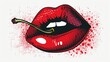 © tilialucida - A close up of a person's mouth with a cherry on it. Pop-art retro half tone effect. Pop-art retro half tone effect.