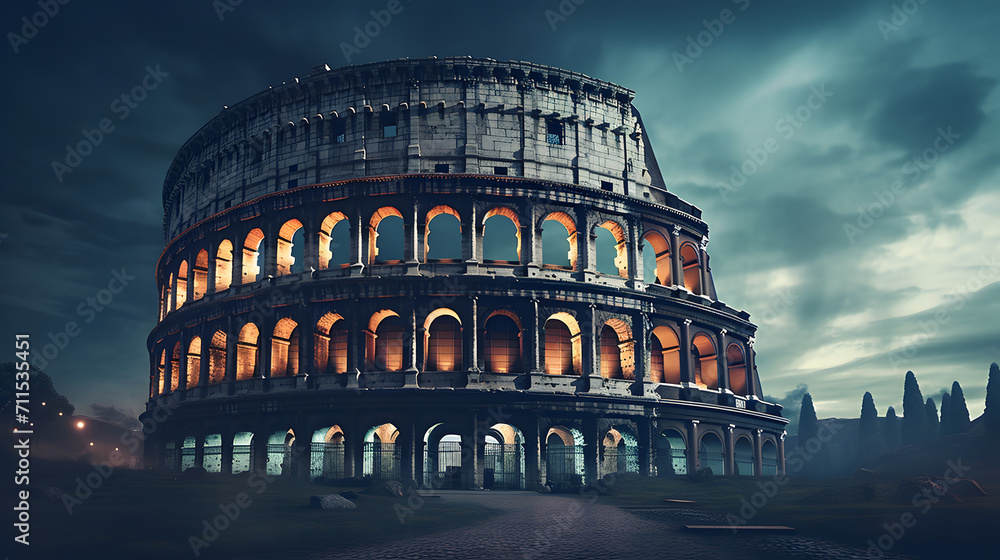 background illustration of a night at the colosseum Stock Illustration ...