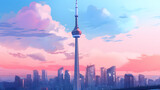cn tower at sunset, background illustration, landmark background