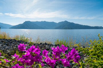 Wall Mural - Scenery of Lake and mountain with blue sky.