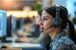 Call center equipping operators with high-quality headsets - aimed at improving call clarity and minimizing background noise for enhanced customer service interactions.