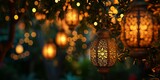 Fototapeta  - Muslim lantern on blurred background Generative AI