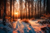 Fototapeta Na ścianę - Colorful sunset in winter forest